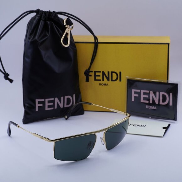 Fendi FE40141U 30N Rectangle Sunglasses - Shiny Gold/Green - Picture 4 of 10